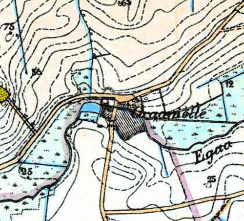 Udsnit fra Videnskabernes Selskabs kort fra slutningen af 1700-tallet. Her ses vejene til og fra Gråmølle.