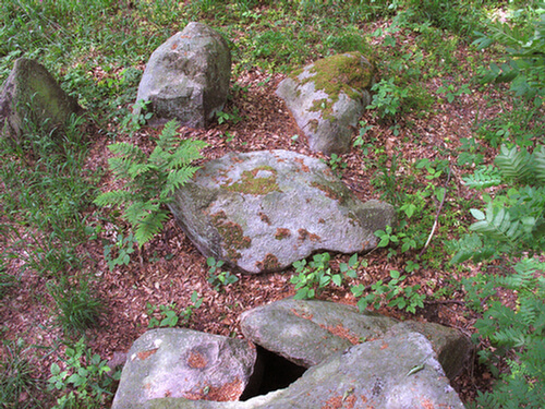 Kammergangen set fra vest med den smalle gangåbning mellem to randsten.