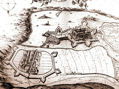 Skanderborg Slot og købstad set fra nord i Resens Atlas fra 1677.