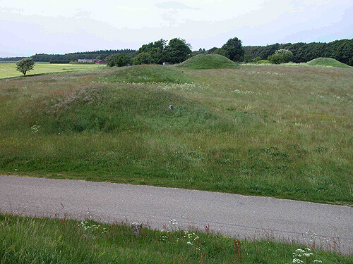 4: Bronzealderens gravhøje ligger samlet på gravpladser. Her de 3 høje nord for vejen.